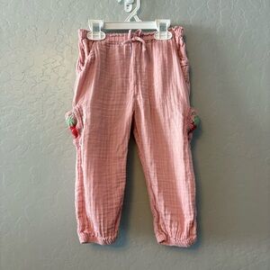 Next pink muslin cotton pants with embroidered strawberry pockets size 2-3y